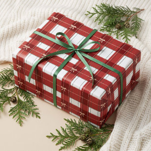 Papel De Presente Arco Moderno Festivo Vermelho Xadrez Plaid