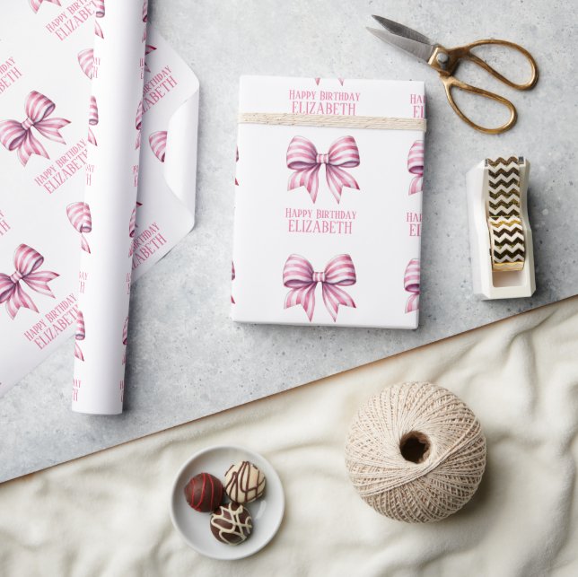 Papel De Presente Arco Personalizado de Aquarela Rosa e Branco Coste (Artesanato)