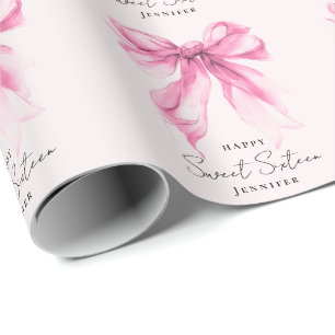 Papel De Presente Arco Rosa Coquette Script Festa Doce 16 Anos Blush