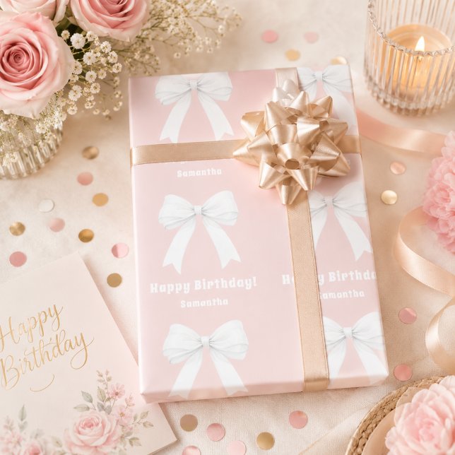 Papel De Presente Arco rosa de aniversário menina branca (Criador carregado)