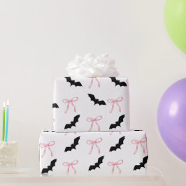 Papel De Presente arco rosa e morcego de halloween Coquette