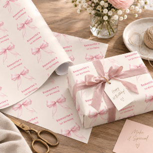 Papel De Presente Arco rosa pérolas creme menina aniversário