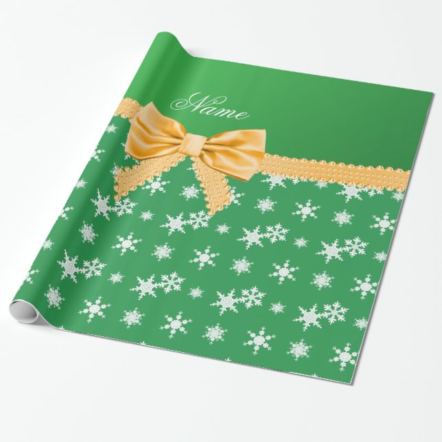 Papel De Presente Arco verde conhecido feito sob encomenda do ouro (Desenrolado)