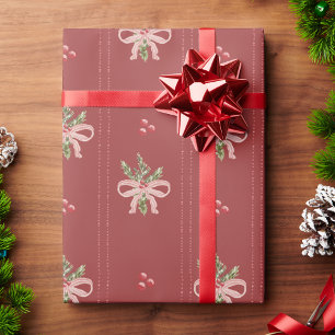 Papel De Presente Arcos Botânicos Vermelho Rústico Natal