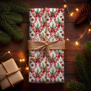 Papel De Presente Arcos de Cheque de Gingham Vermelho Natal