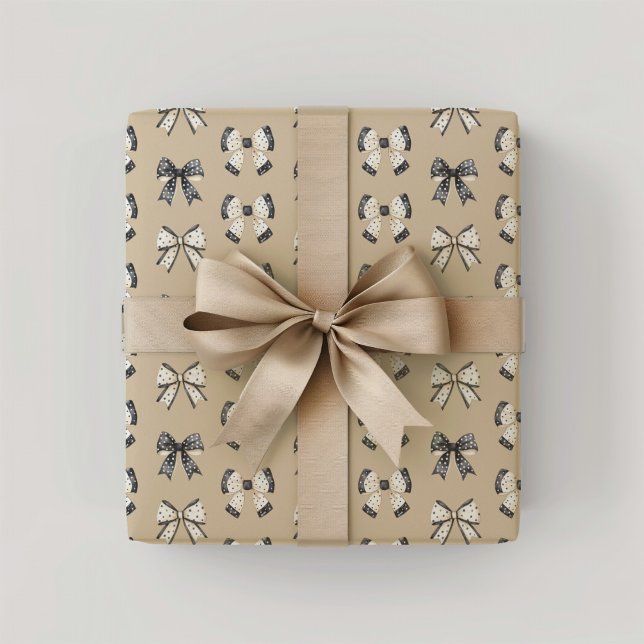 Papel De Presente Arcos de coquete do Black and Cream Halloween (Halloween Coquette Bow Wrapping Paper)