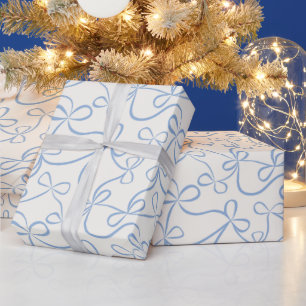Papel De Presente Arcos de Fita Azul Pastel no Feriado Moderno Branc