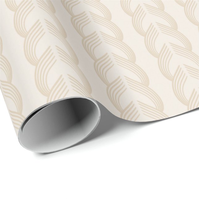 Papel De Presente Arcos de Fita em Art Déco em Champagne e Marfim (Ponta do rolo)