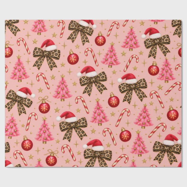 Papel De Presente Arcos de Leopardo Rosa Padrão de Natal (Aberto)