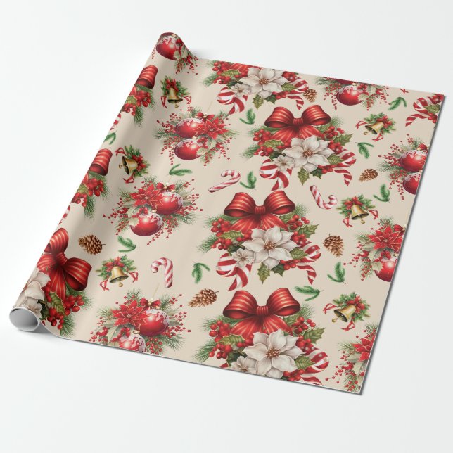 Papel De Presente Arcos de Natal Bells Flores Candy Cane (Desenrolado)