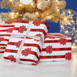 Papel De Presente Arcos de Natal de Faixa Vermelha e Branca Feriado