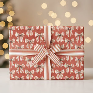 Papel De Presente Arcos de Natal Listras Brancas Vermelhas