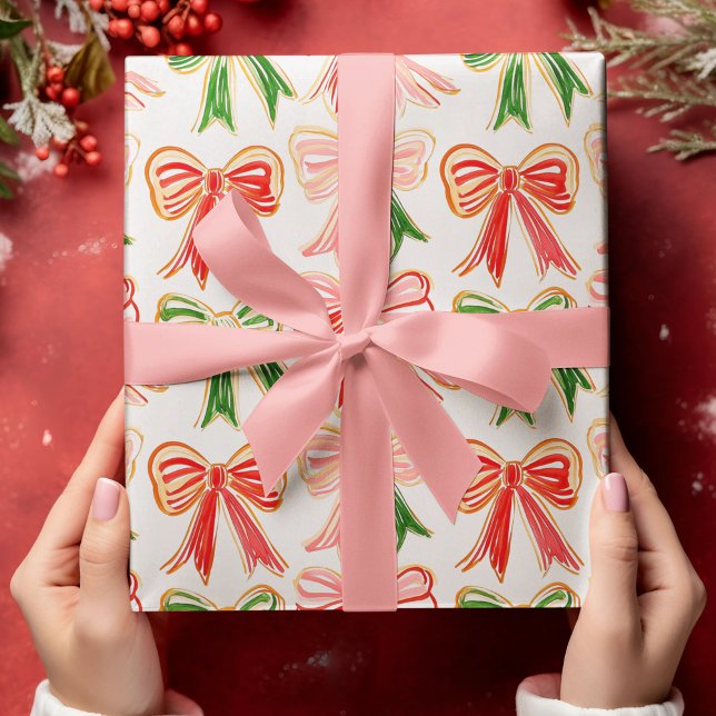 Papel De Presente Arcos de Natal Modernos Vermelho Verde Rosa Natal (Criador carregado)