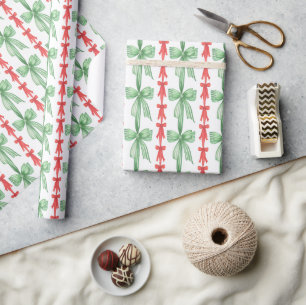 Papel De Presente Arcos de Natal Vermelho e Verde com Coquette de Aq