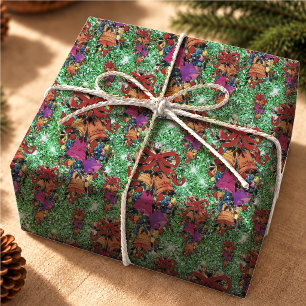 Papel De Presente Arcos de Natal Vermelhos e Verdes Festivos Vintage