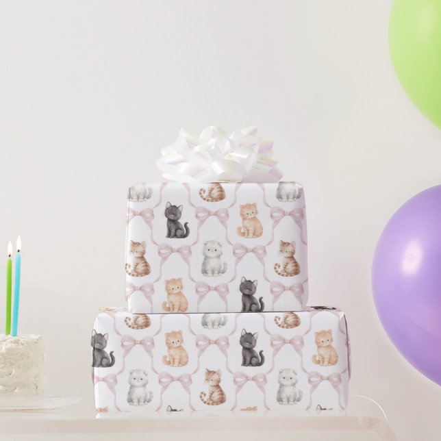 Papel De Presente Arcos Rosa Gatinho Fofo Gatos Aniversário (Presentes para festas)