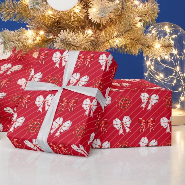 Papel De Presente Arcos Vermelhos Brancos Natal Feriado (Feriados)