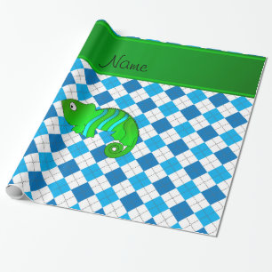 Papel De Presente Argyle conhecido personalizado do azul do camaleã