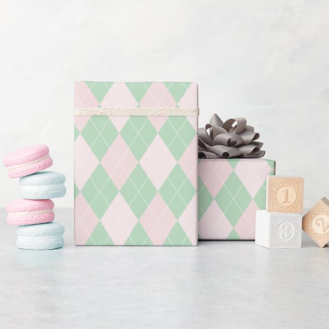 Papel De Presente Argyle Dia de São Patrício rosa e verde (Chá de bebê)