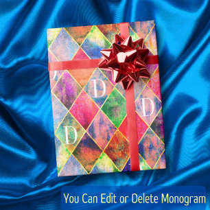 Papel De Presente Argyle Monographic Watercolor Abstrato Modern Eleg