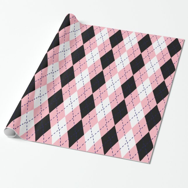 Papel De Presente Argyle XL Marinho Cor-de-Rosa Azul Wht (Desenrolado)