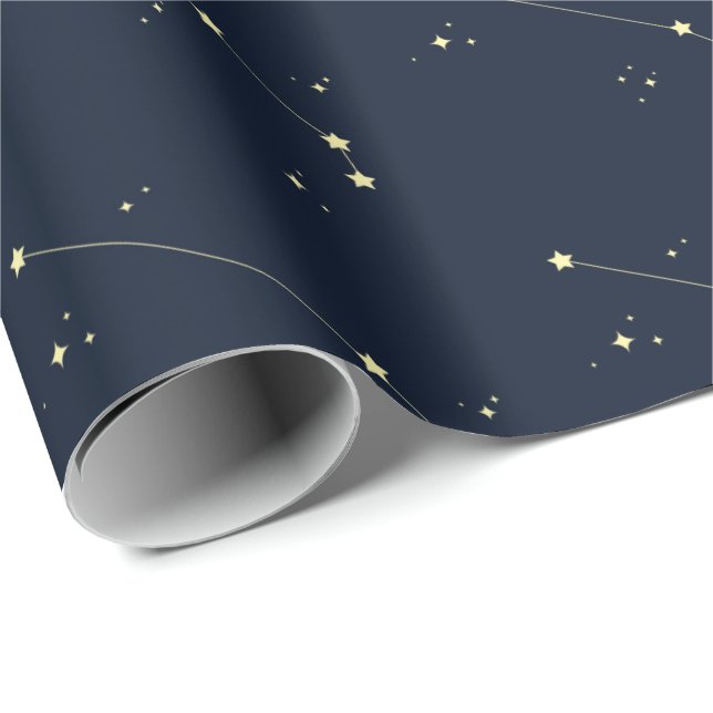 Papel De Presente Aries Constelle Stars Dark Marinho Azul Sem Costur (Ponta do rolo)