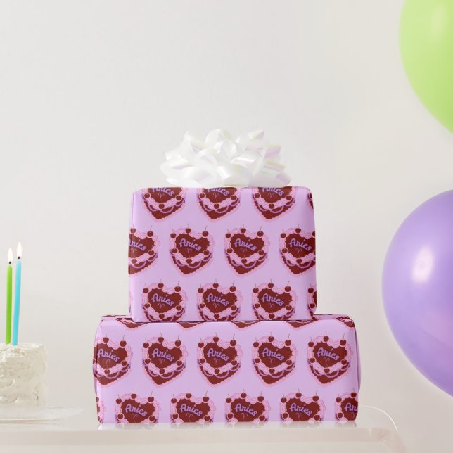 Papel De Presente Aries Zodiac Coquette Heart Cake (Presentes para festas)