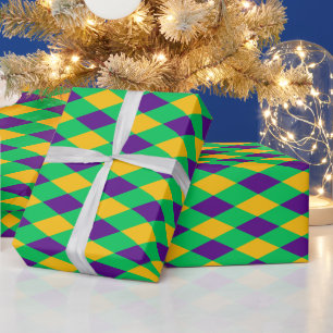 Papel De Presente Arlequim DIY Cores Roxo Verde Dourado