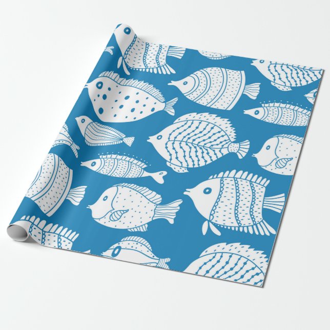 Papel De Presente Armadilha de peixe bonito. Ilustração decorativa.  (Desenrolado)
