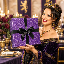Papel De Presente Armadura de Cavaleiro Arte Linha Flor Mão Roxo