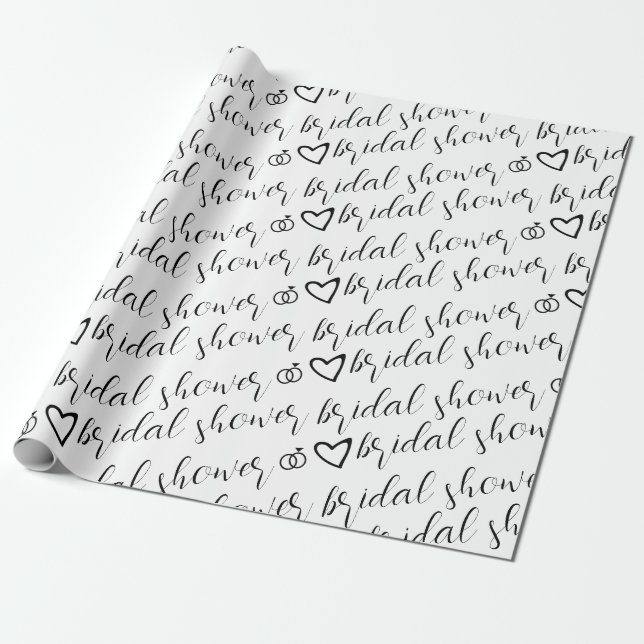 Papel De Presente Arojos Românticos Anéis Preto Padrão Chuveiro Nupc (Desenrolado)