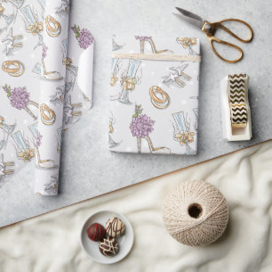 Papel De Presente Aros de Noivado e Champanhe