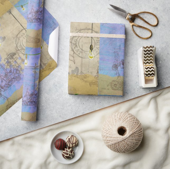 Papel De Presente Arquiteto de Lâmpada Edison Mecânica Steampunk (Artesanato)