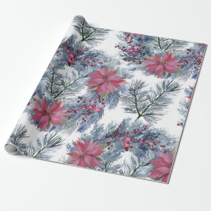 Papel De Presente Arranjo de Guirlanda de Poinsettia em Aquarela de