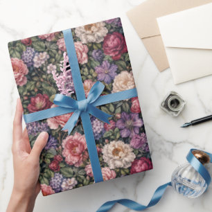 Papel De Presente Arranjo Floral Botânico Denso Premium