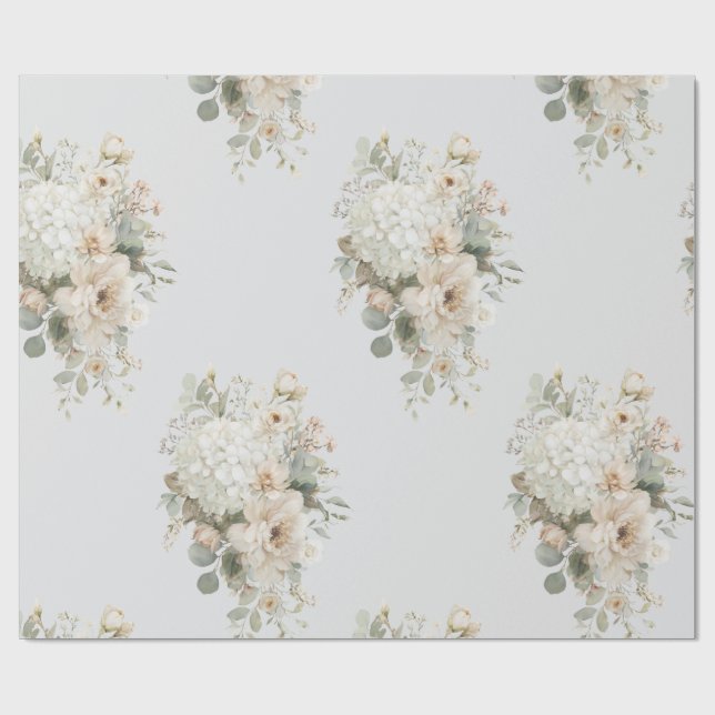 Papel De Presente Arranjos de Flores de Marfim Adesivo – Floral Eleg (Aberto)