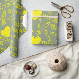 Papel De Presente Arrastamento sem costura de coração e lápis para a