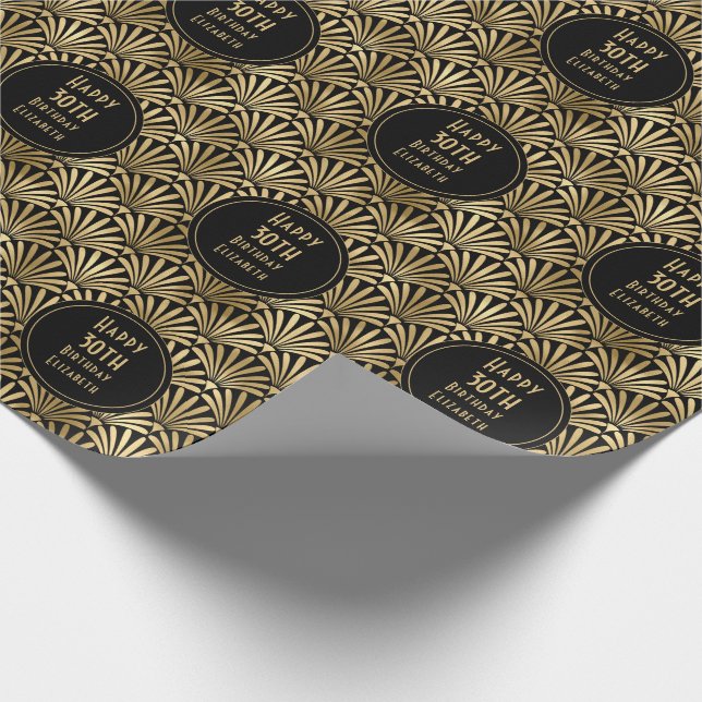 Papel De Presente Art Deco Black & Dourado Custom Happy aniversário  (Ponta)