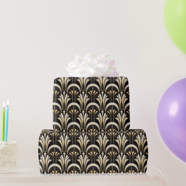 Papel De Presente Art Deco Black e Dourado simétrico (Presentes para festas)
