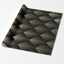 Papel De Presente Art Deco Black Sepia Dourado Geometry