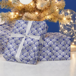 Papel De Presente Art Deco Blue Silver Fan Shell