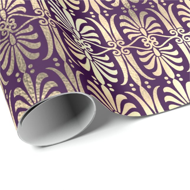 Papel De Presente Art Deco Dourado Champaigne Violeta Roxa Ametist (Ponta do rolo)