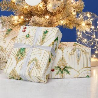 Papel De Presente Art Deco Emerald Jewel Christmas Wrapping Paper