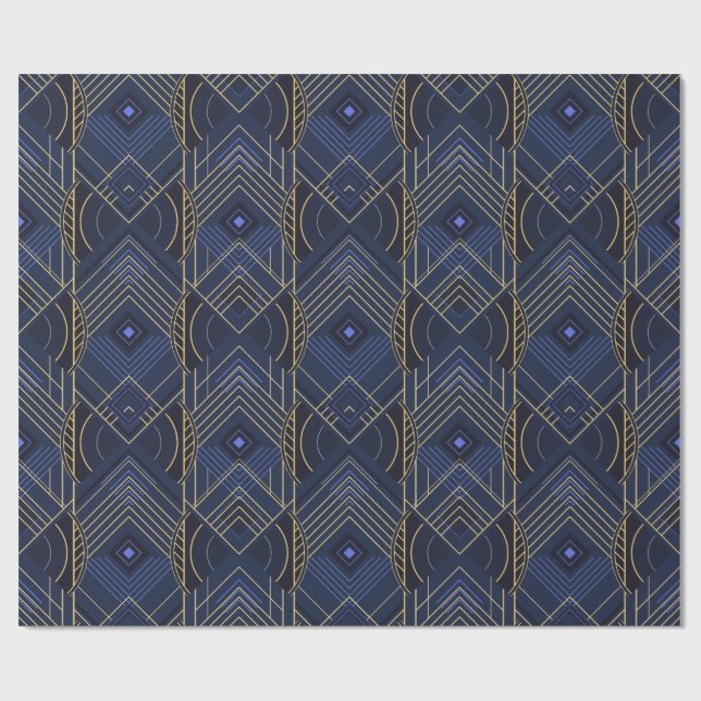 Papel De Presente Art Deco Geometric Uplift - Blue (Aberto)