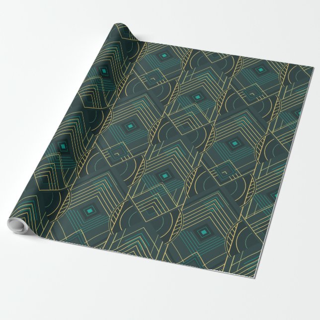 Papel De Presente Art Deco Geometric Uplift - Turquoise Teal (Desenrolado)