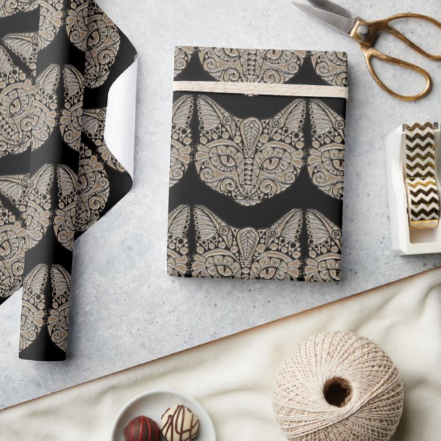 Papel De Presente Art deco gold e black Egypt style cat (Criador carregado)