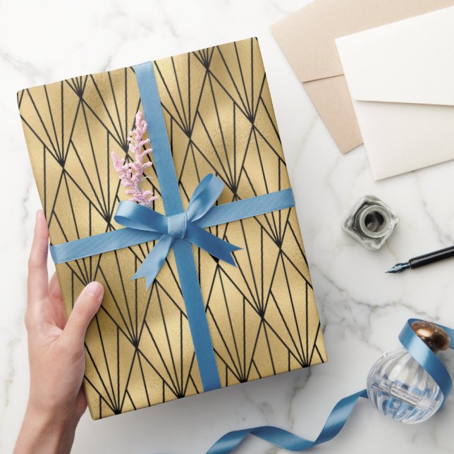 Papel De Presente Art deco gold triplo (Presentear)