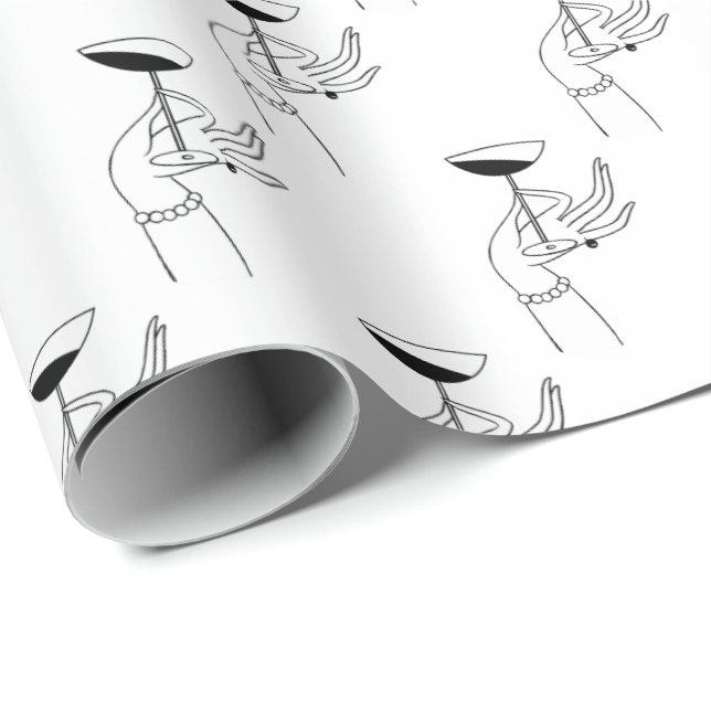 Papel De Presente Art Deco Lady segurando vidro de champanhe (Ponta do rolo)