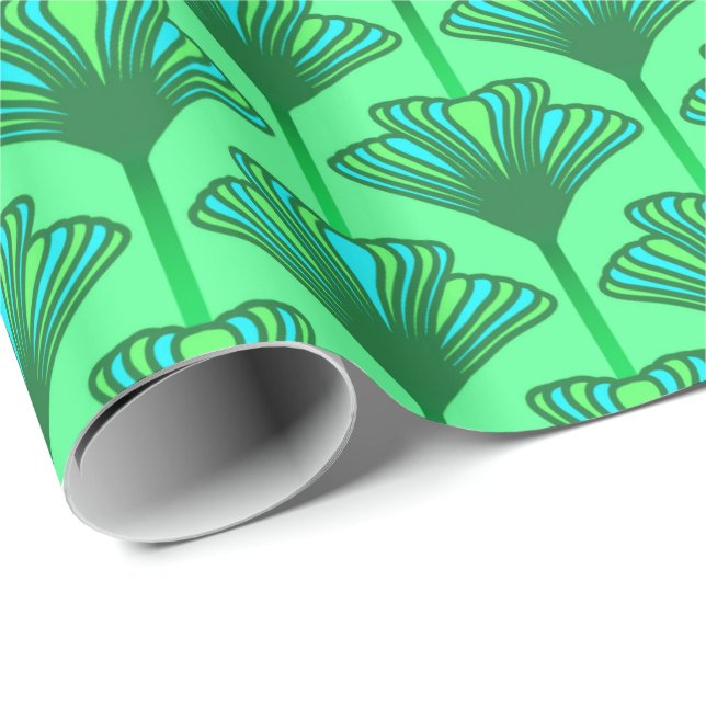 Papel De Presente Art Deco Lily, Jade Green e Turquesa (Ponta do rolo)