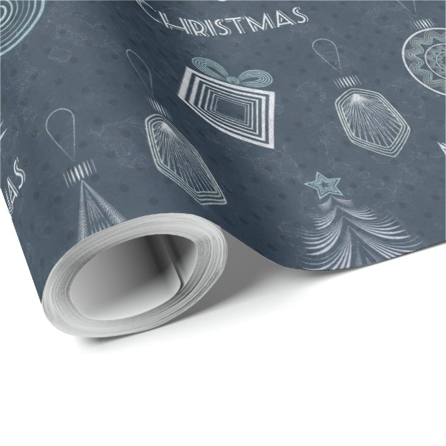 Papel De Presente Art deco moderno marinho de decoração ornamental r (Ponta do rolo)